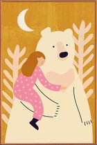 JUNIQE - Poster met kunststof lijst Bear Hug -20x30 /Geel