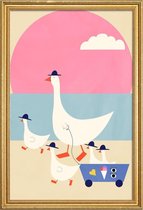 JUNIQE - Poster met houten lijst Geese on Vacation -60x90 /Blauw &