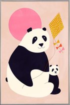 JUNIQE - Poster met kunststof lijst Panda Bears -20x30 /Roze & Zwart
