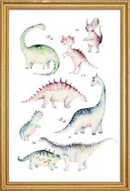JUNIQE - Poster met houten lijst Little Dinosaurs -60x90 /Kleurrijk