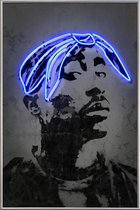 JUNIQE - Poster met kunststof lijst Tupac -20x30 /Blauw & Grijs