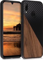 kwmobile hoesje voor Huawei P Smart (2019) - Backcover in donkerbruin / zwart -Smartphonehoesje - design