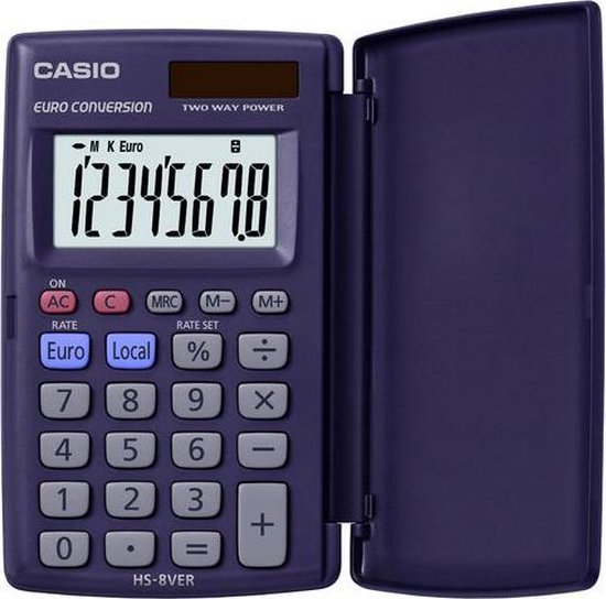 Casio HS-8VER Zakrekenmachine werkt op zonne-energie, werkt op batterijen  Donkerblauw | bol.com