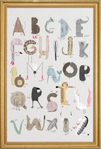 JUNIQE - Poster met houten lijst Babykamer dierenalfabet -60x90