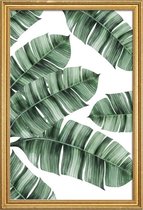 JUNIQE - Poster met houten lijst Palmbladeren -60x90 /Groen & Wit