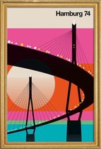 JUNIQE - Poster met houten lijst Vintage Hamburg 74 -60x90 /Kleurrijk