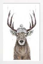 JUNIQE - Poster met houten lijst Rendier -13x18 /Bruin & Wit