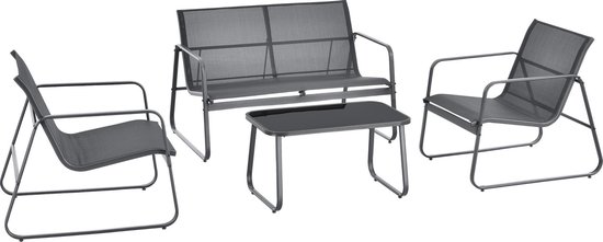Ensemble de jardin 4 pièces Palencia ensemble de salon gris foncé et noir