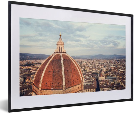 Photo en cadre - Photo aérienne de Florence avec le dôme du Dom de Florence cadre photo noir avec passe-partout blanc 60x40 cm - Affiche sous cadre (Décoration murale salon / chambre)
