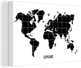 Carte du monde noir avec des lignes blanches Toile 120x80 cm - Tirage photo sur toile (Décoration murale salon / chambre)