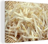 Tas de germes de soja sur fond tressé Toile 80x60 cm - Tirage photo sur toile (Décoration murale salon / chambre)