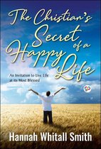 Boekkaft met de titel 'The Christian's Secret of a Happy Life'. Een man met zijn armen wijd staat in een graanveld onder een blauwe hemel.