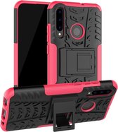 Tire Texture TPU + PC Shockproof Case voor Huawei P Smart + 2019, met houder (roze)