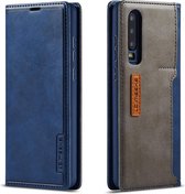 Voor Huawei P30 LC.IMEEKE LC-001-serie PU + TPU kleuraanpassing berijpte horizontale flip lederen tas met houder en kaartsleuf (blauw)