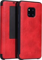 Fierre Shann Crazy Horse Texture Horizontal Flip PU Leather Case voor Huawei Mate 20 Pro, met Smart View Window & Sleep Wake-up Function (Rood)