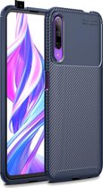 Carbon Fiber Texture Shockproof TPU Case voor Huawei honor 9X (Blauw)