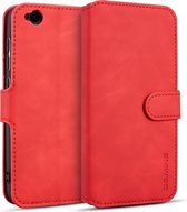 DG.MING Retro Oil Side Horizontal Flip Case voor Xiaomi Redmi Go, met houder & kaartsleuven & portemonnee (rood)