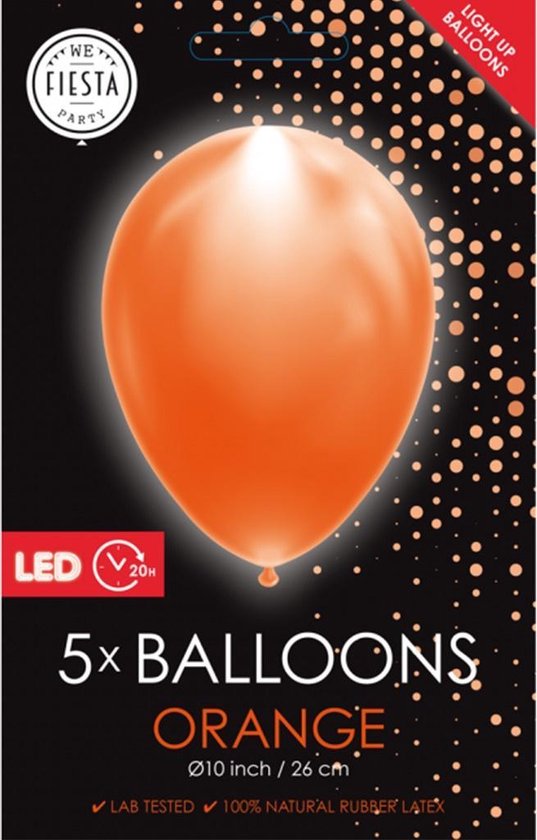 Wefiesta Ballon Led 25 Cm Latex Oranje 5 Stuks