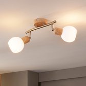Lindby - LED plafondlamp - 2 lichts - glas, metaal - H: 20 cm - E14 - witte albast, licht hout, gesatineerd nikkel - Inclusief lichtbronnen