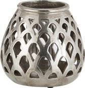 J-Line Windlicht Geruit Aardewerk/Glas Zilver Small