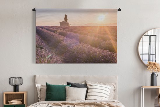 Tapisserie De lavande - Lever de soleil sur un champ de lavande Tapisserie en coton 180x120 cm - Tapisserie avec photo XXL / Groot format!