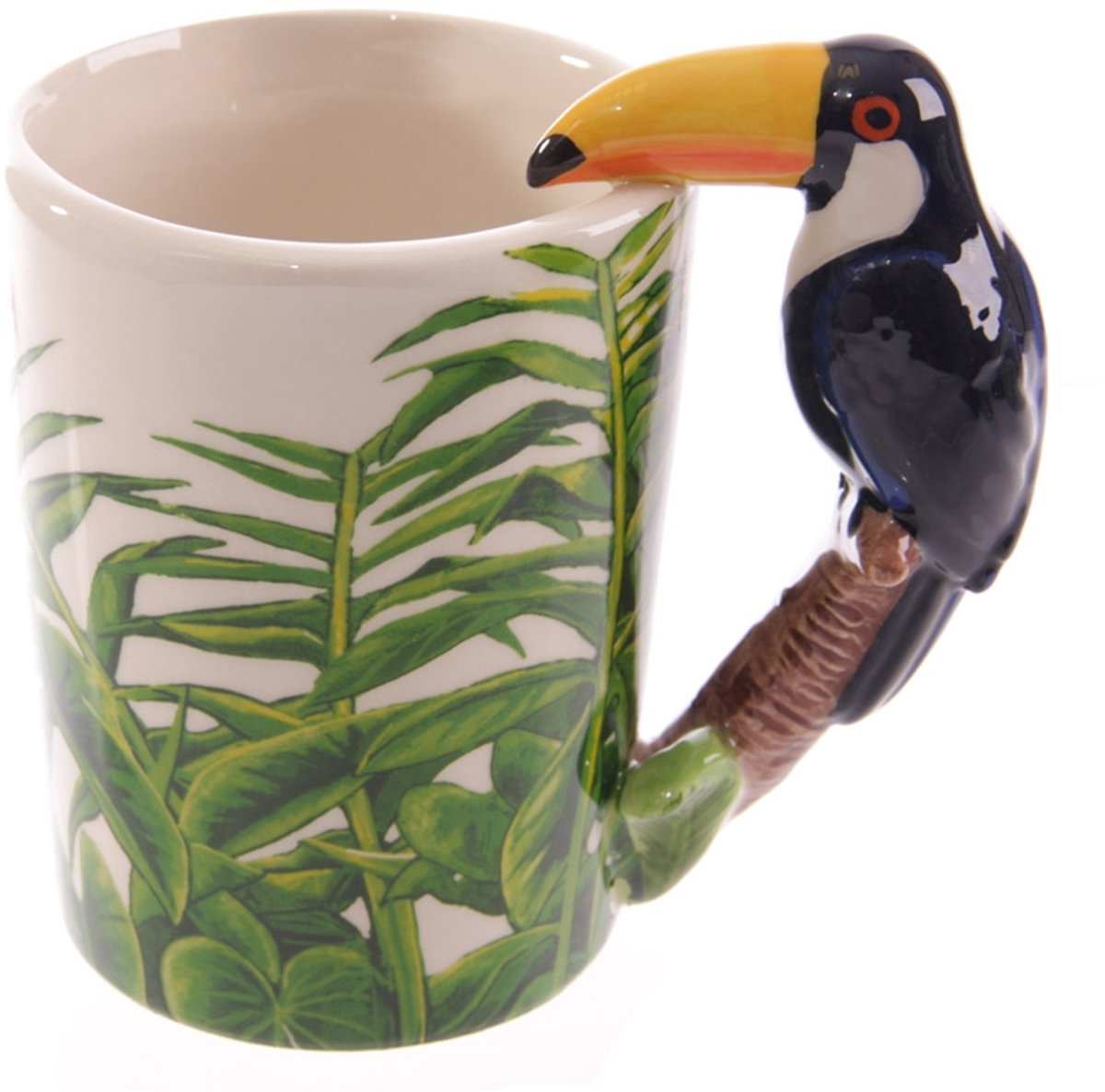 Titel: Puckator Mok met toekan handvat – Aardewerk beker – 13 x 8 x 13 cm