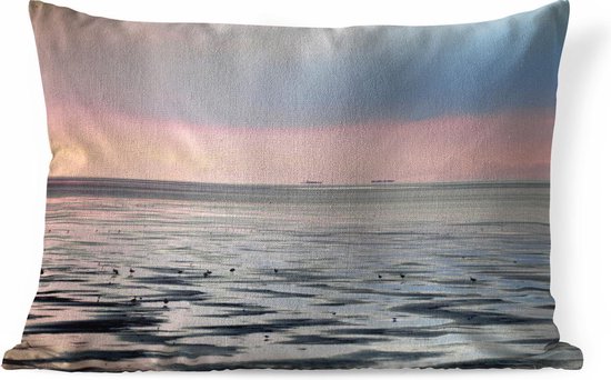 Sierkussen Mer des Wadden pour l'intérieur - La mer des Wadden calme au coucher du soleil - 50x30 cm - Coussin intérieur rectangulaire en coton