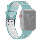 Voor Apple Watch Series 5 & 4 44mm / 3 & 2 & 1 42mm tweekleurige double-breasted siliconen vervangende polsband horlogeband (groen wit)