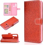 Voor Samsung Galaxy A21 Glitterpoeder Horizontale Flip Leren Case met Kaartsleuven & Houder & Fotolijst & Portemonnee (Rood)