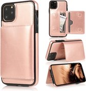 Voor iPhone 11 Pro schokbestendig PU + TPU beschermhoes met kaartsleuven en houder (rose goud)