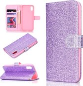 Voor iPhone XS Glitter Poeder Horizontale Flip Leren Case met Kaartsleuven & Houder & Fotolijst & Portemonnee (Paars)