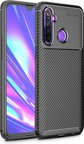 Voor OPPO Realme 5 Pro Carbon Fiber Texture Shockproof TPU Case (Zwart)