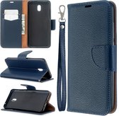 Voor xiaomi redmi 8a litchi textuur pure kleur horizontale flip pu lederen case met houder & kaartsleuven & portemonnee & lanyard (donkerblauw)