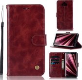 Voor Sony Xperia XA3 Retro Koperen Knop Crazy Horse Horizontale Flip PU Lederen Case met Houder & Kaartsleuven & Portemonnee & Lanyard (Wijnrood)