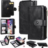 Voor iPhone X / XS multifunctionele retro afneembare magnetische horizontale flip lederen tas met kaartsleuven en houder en portemonnee en fotolijst (zwart)