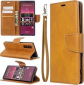 Voor Sony Xperia5 / XZ5 lamsvel textuur pure kleur horizontale flip pu lederen case met houder & kaartsleuven & portemonnee & lanyard (geel)