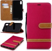 Kleurafstemming Denim Texture Leather Case voor iPhone Xs Max, met houder & kaartsleuven & portemonnee & lanyard (rood)