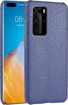 Voor Huawei P40 Pro Shockproof Crocodile Texture PC + PU Case (blauw)