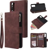 Voor Galaxy S20 Multifunctionele horizontale flip lederen tas, met kaartsleuf en houder en rits Portemonnee en fotolijst (koffie)