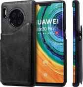 Voor Huawei Mate 30 Pro schokbestendig kalfsleer beschermhoes met houder en kaartsleuven en frame (zwart)