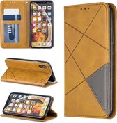 Ruit textuur horizontale flip magnetische lederen tas met houder en kaartsleuven en portemonnee voor iphone xs / x (geel)