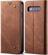 Voor Galaxy S10 denim textuur casual stijl horizontale flip lederen tas met houder en kaartsleuven en portemonnee (bruin)
