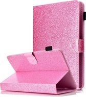 Voor 7 inch tabletvernis Glitterpoeder Horizontale flip lederen tas met houder en kaartsleuf (roze)