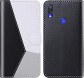Voor Xiaomi Redmi Note 7 Pro Tricolor stiksels Horizontale Flip TPU + PU lederen tas met houder & kaartsleuven & portemonnee (zwart)
