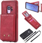Voor Galaxy S9 Verticale Flip Schokbestendige Lederen Beschermhoes met Lang Touw, Kaartsleuven & Beugel & Fotohouder & Portemonnee Functie (Rood)