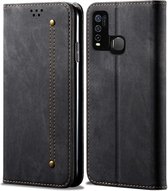 Voor Vivo Y50 Denim Texture Casual Style Horizontale Flip Leather Case met houder & kaartsleuven & portemonnee (zwart)