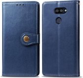 Voor LG K40S retro effen kleur lederen gesp telefoonhoes met lanyard & fotolijst & kaartsleuf & portemonnee & standaardfunctie (blauw)