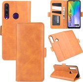 Voor Huawei Y6p Dual-side magnetische gesp horizontale flip lederen tas met houder & kaartsleuven & portemonnee (geel)