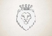 Wanddecoratie - Leeuw met kroon - M - 82x60cm - Wit - muurdecoratie - Line Art