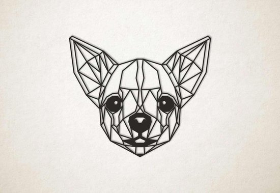 Line Art - Hond - Chihuahua - S - 45x52cm - Zwart - geometrische wanddecoratie